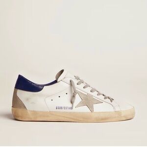 Golden Goose White and Beige Men's Sneakers with Blue Accent